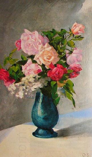 Oskar Schlemmer A vase of gladiolus and dalias. oil painting picture
